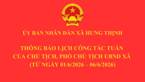 Thông báo lịch công tác tuần của Chủ tịch, Phó Chủ tịch UBND xã (từ ngày 01/6/2026 – 06/6/2026)