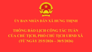 Thông báo lịch công tác tuần của Chủ tịch, Phó Chủ tịch UBND xã (từ ngày 25/5/2026 – 30/5/2026)