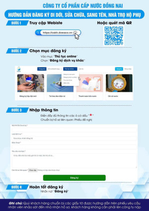Hướng dẫn thực hiện các thủ tục dịch vụ cấp nước trực tuyến của Công ty Cổ phần Cấp nước Đồng Nai
