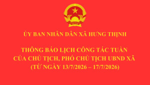 Thông báo lịch công tác tuần của Chủ tịch, Phó Chủ tịch UBND xã (từ ngày 13/7/2026 – 17/7/2026)