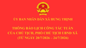 Thông báo lịch công tác tuần của Chủ tịch, Phó Chủ tịch UBND xã (từ ngày 20/7/2026 – 24/7/2026)