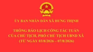 Thông báo lịch công tác tuần của Chủ tịch, Phó Chủ tịch UBND xã (từ ngày 03/8/2026 – 07/8/2026)