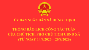 Thông báo lịch công tác tuần của Chủ tịch, Phó Chủ tịch UBND xã (từ ngày 14/9/2026 – 20/9/2026)