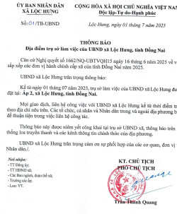 UBND xã Lộc Hưng thông báo địa điểm trụ sở làm việc