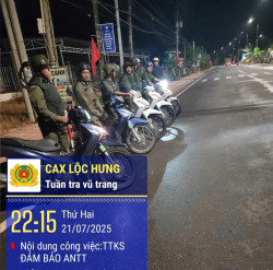 Công an xã Lộc Hưng đẩy mạnh công tác tuần tra, kiểm soát trên địa bàn