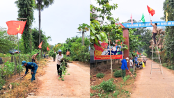 Treo cờ Tổ quốc, băng rôn chào mừng Đại hội Đảng bộ xã lần thứ I, nhiệm kỳ 2025-2030