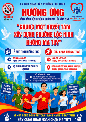 PHƯỜNG LỘC NINH TỔ CHỨC LỄ MÍT TINH HƯỞNG ỨNG THÁNG HÀNH ĐỘNG PHÒNG, CHỐNG MA TÚY NĂM 2026 VÀ GIẢI CHẠY “CHUNG MỘT QUYẾT TÂM XÂY DỰNG PHƯỜNG KHÔNG MA TÚY"