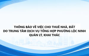 THÔNG BÁO VỀ VIỆC CHO THUÊ NHÀ, ĐẤT DO TRUNG TÂM DỊCH VỤ TỔNG HỢP PHƯỜNG LỘC NINH QUẢN LÝ, KHAI THÁC