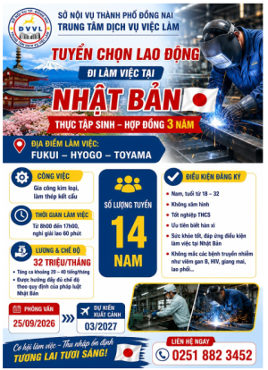 TRUNG TÂM DỊCH VỤ VIỆC LÀM ĐỒNG NAI TUYỂN DỤNG ĐƠN HÀNG THÁNG 9/2026