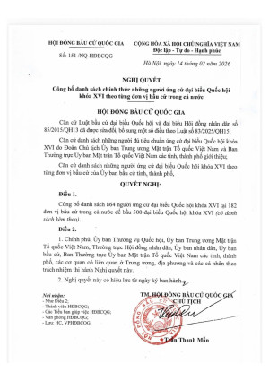 Công bố danh sách chính thức những người ứng cử ĐBQH khóa XVI