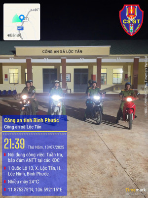 Công an xã Lộc Tấn tăng cường tuần tra, đảm bảo an ninh trật tự trên tuyến Quốc lộ 13 và các tuyến đường khu dân cư