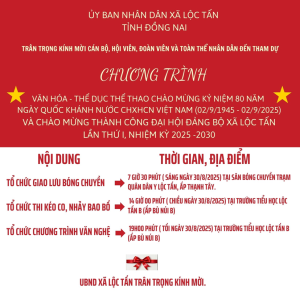 SÔI NỔI CÁC HOẠT ĐỘNG VĂN HÓA - THỂ THAO CHÀO MỪNG QUỐC KHÁNH 2/9 VÀ THÀNH CÔNG ĐẠI HỘI ĐẢNG BỘ XÃ LỘC TẤN LẦN THỨ I, NHIỆM KỲ 2025 – 2030.