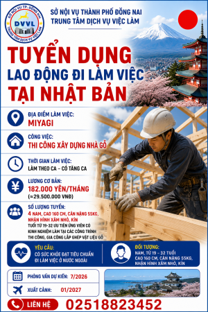 TRUNG TÂM DỊCH VỤ VIỆC LÀM TP. ĐỒNG NAI  ĐƠN HÀNG ĐI LAO ĐỘNG NƯỚC NGOÀI THÁNG 7/2026