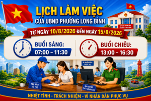 Lịch làm việc từ ngày 10/8/2026 đến ngày 15/8/2026