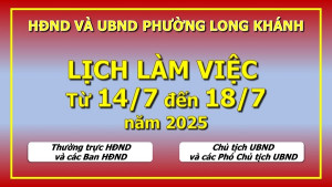 Lịch làm việc HĐND và UBND phường Long Khánh từ 14.7 đến 18.7.2025