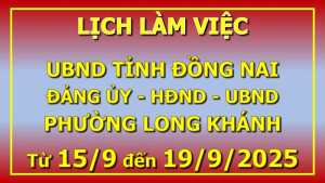 Lịch làm việc UBND tỉnh, Đảng ủy HĐND UBND phường Long Khánh từ 15 9 19 9 2025