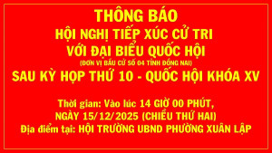 Thông báo tiếp xúc cử tri với Đại biểu Quốc hội tại Xuân Lập...