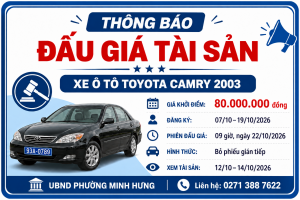 THÔNG BÁO ĐẤU GIÁ XE Ô TÔ DO UBND PHƯỜNG MINH HƯNG QUẢN LÝ
