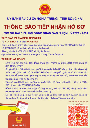 Thông báo tiếp nhận hồ sơ ứng cử Đại biểu Hội đồng nhân dân nhiệm kỳ 2026-2031
