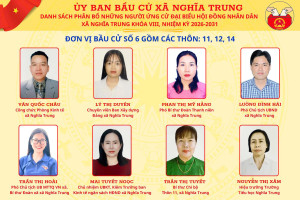 Sau danh sách chính thức những người ứng cử ĐBQH khóa XVI và ĐB HĐND Tỉnh khóa XI là danh sách những người ứng cử ĐB HĐND xã Nghĩa Trung khóa VIII, nhiệm kỳ 2026-2031 tại đơn vị bầu cử số 6