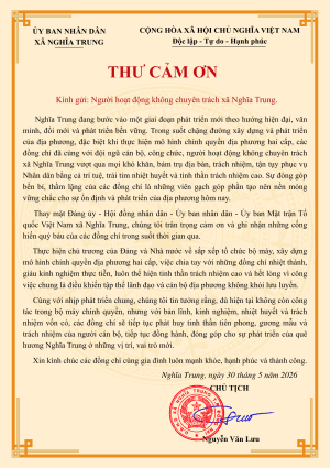 Thư cảm ơn gửi Người hoạt động không chuyên trách xã Nghĩa Trung: Hành trình cũ khép lại, mở ra những vai trò mới đầy tự hào!