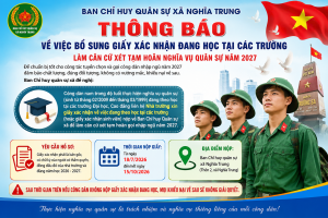 Thông báo bổ sung giấy xác nhận Sinh viên để được tạm hoãn gọi nhập ngũ năm 2027