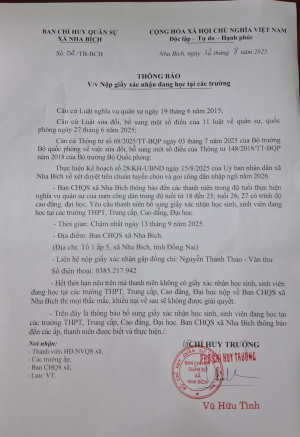 Thông báo về việc nộp giấy xác nhận đang học tại các trường.