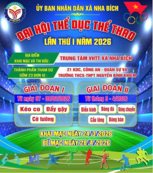 Nha Bích tổ chức Đại hội Thể dục thể thao lần thứ I năm 2026 với 8 môn thi đấu