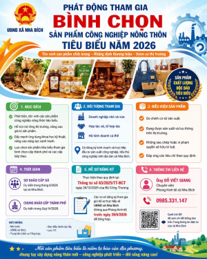 Xã Nha Bích triển khai bình chọn sản phẩm công nghiệp nông thôn tiêu biểu năm 2026.