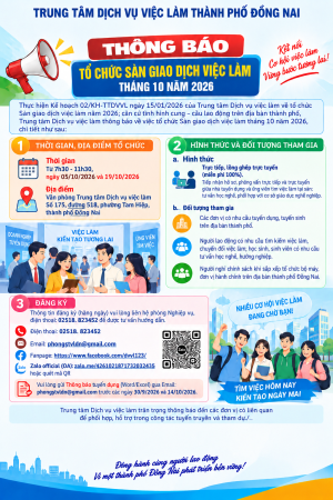 THÔNG BÁO TỔ CHỨC SÀN GIAO DỊCH VIỆC LÀM THÁNG 10 NĂM 2026