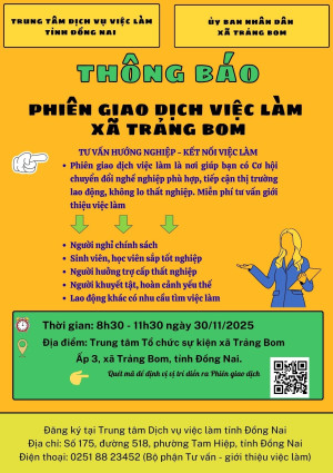 Thông tin tuyển dụng phiên giao dịch việc làm 2025 tổ chức ngày 30 11 2025 tại xã Trảng Bom docx