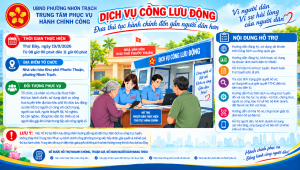 Thông báo lịch thực hiện Dịch vụ công lưu động sáng thứ bảy, ngày 12/9/2026