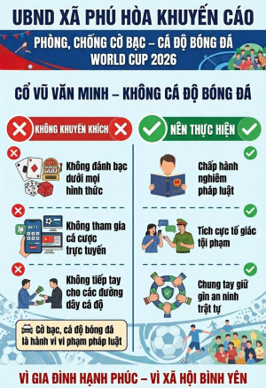 XÃ PHÚ HÒA TĂNG CƯỜNG PHÒNG, CHỐNG CỜ BẠC, CÁ ĐỘ BÓNG ĐÁ TRONG MÙA WORLD CUP 2026
