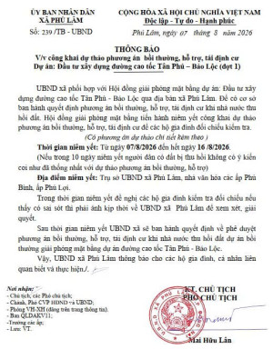 CÔNG KHAI DỰ THẢO PHƯƠNG ÁN BỒI THƯỜNG, HỖ TRỢ, TÁI ĐỊNH CƯ