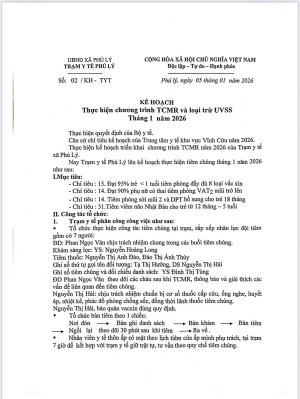 kế hoạch thực hiện chương trình TCMR và loại trừ UVSS