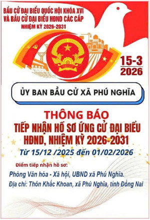 Tiếp nhận hồ sơ ứng cử đại biểu HĐND nhiệm kỳ 2026 - 2031 từ 15/12/2025 đến 01/02/2026.