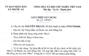 Cấp phép xây dựng cho bà Nguyễn Thị Gái