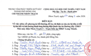 Niêm yết phương án bồi thường, hỗ trợ, tái định cư của các hộ dân có đất bị thu hồi và ảnh hưởng hành lang đường điện thuộc dự án đường dây 220kv nhà máy điện Nhơn Trạch 3 - Trạm biến áp 500kV Long Thành