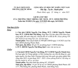 Lịch làm việc Tuần thứ 39/2025
