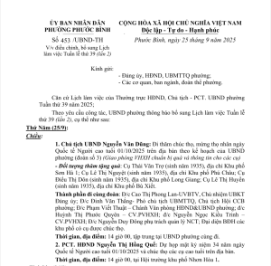 Thông báo bổ sung lịch làm việc Tuần thứ 39 (lần 2)