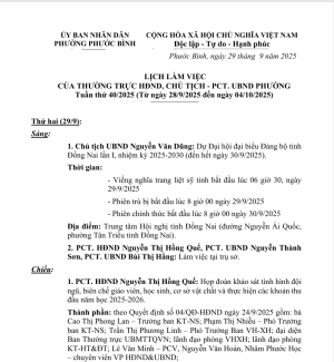 Lịch làm việc Tuần thứ 40/2025