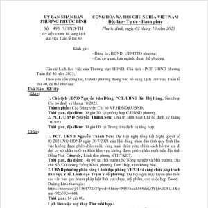 Thông báo bổ sung lịch làm việc Tuần thứ 40/2025