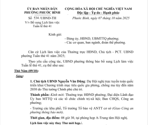 Thông báo bổ sung lịch làm việc Tuần thứ 41/2025