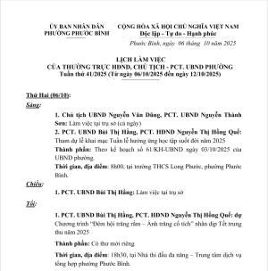 Lịch làm việc Tuần thứ 41/2025