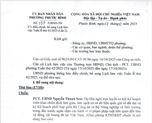 Thông báo bổ sung lịch làm việc Tuần thứ 42/2025 (lần 2)