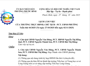 Lịch làm việc tuần thứ 44/2025