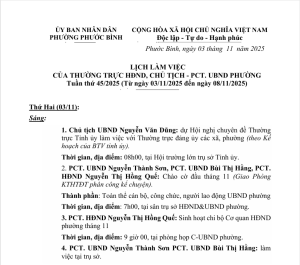 Lịch làm việc tuần thứ 45/2025