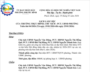 Lịch làm việc tuần thứ 04/2026