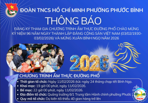 Đoàn phường Phước Bình thông báo về việc đăng ký tham gia chương trình ẩm đường phố và các trò chơi dân gian Tết Bính Ngọ 2026