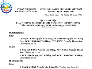 Lịch làm việc của HĐND & UBND phường Tuần thứ 05/2026